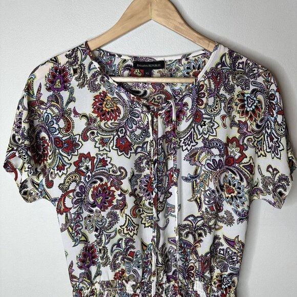 Banana Republic Multicolored Peasant Boho Paisley Tassel Tie Mini Dress Size XS - Picture 6 of 16